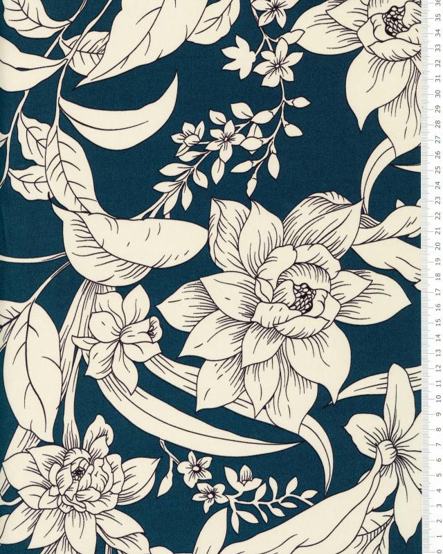Satin imprimé Fleuri Bleu Marine - Tissushop