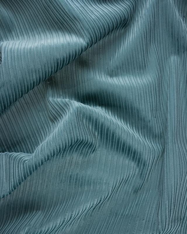 Velours Côtelé Uni Fantaisie à Côtes Irrégulières Vert Eucalyptus - Tissushop