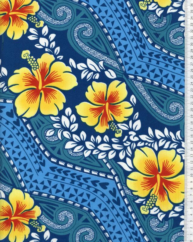 Tissu Polynésien MIAMO Bleu Turquoise - Tissushop