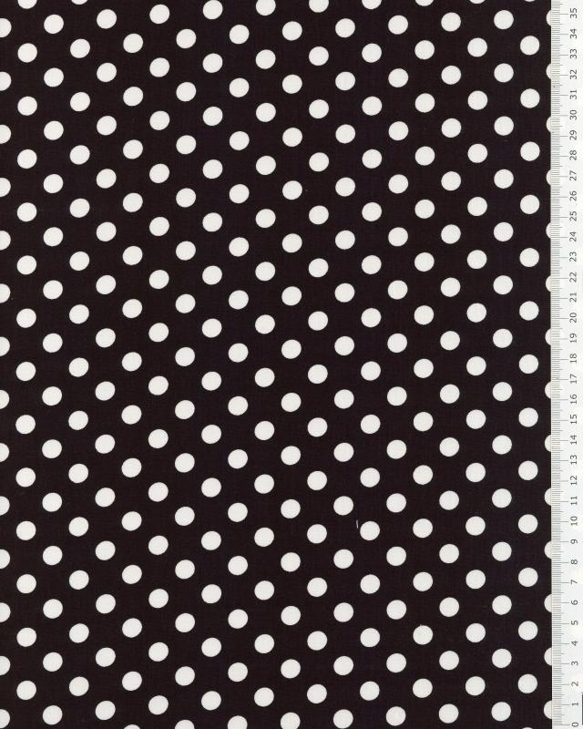 Cotton poplin pin up white polka dots on background Black - Tissushop