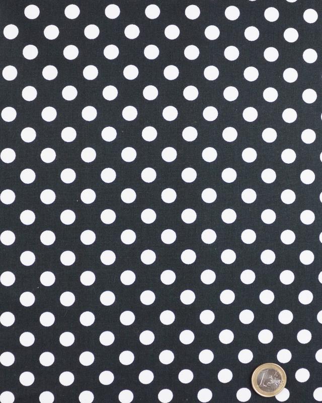 Cotton poplin pin up white polka dots on background Black - Tissushop