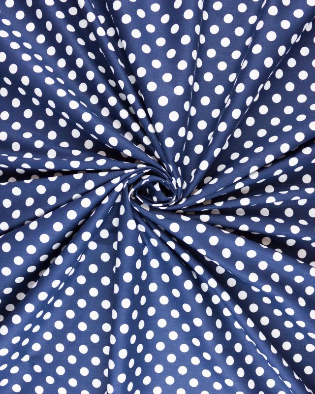 Cotton poplin pin up white polka dots on background Navy Blue - Tissushop