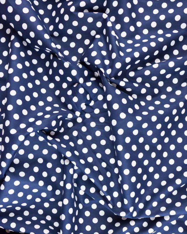 Cotton poplin pin up white polka dots on background Navy Blue - Tissushop