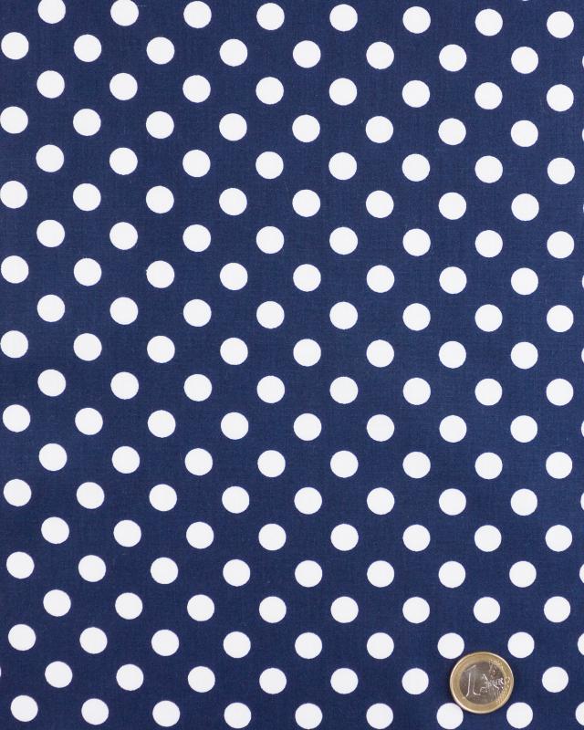 Cotton poplin pin up white polka dots on background Navy Blue - Tissushop