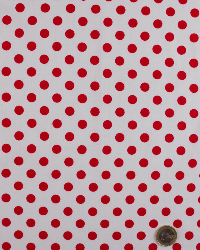 Pin-up cotton poplin with white polka dots Red - Tissushop