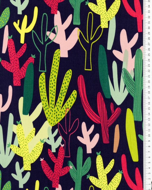 Cactus cotton poplin Navy Blue - Tissushop