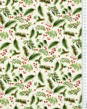 Popeline de coton houx et feuillage de noël - Tissushop
