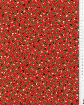 Popeline de coton houx de noël Rouge - Tissushop