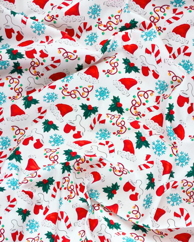 Popeline de coton bonnet et sucre d'orge de noël - Tissushop