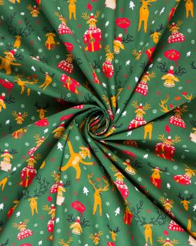 Popeline de coton rennes de noël Vert Sapin - Tissushop