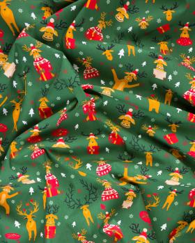 Popeline de coton rennes de noël Vert Sapin - Tissushop