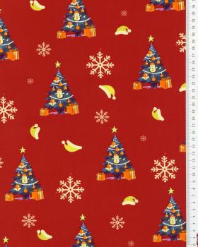 Popeline de coton sapin et flocon de noël Rouge - Tissushop