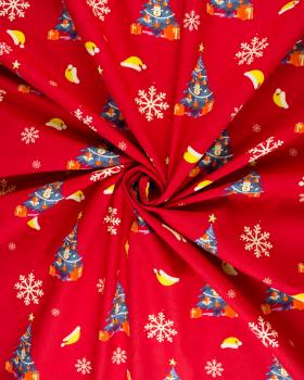 Popeline de coton sapin et flocon de noël Rouge - Tissushop