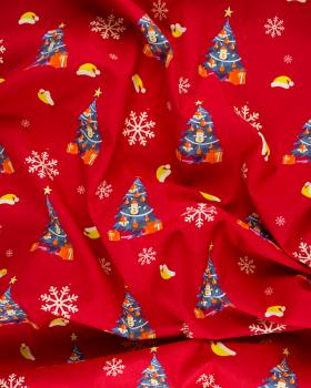 Popeline de coton sapin et flocon de noël Rouge - Tissushop