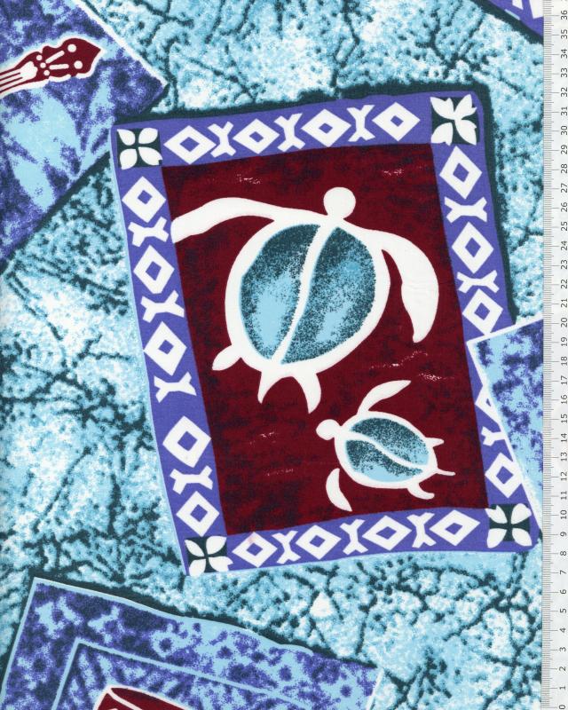 Tissu Polynésien KAMILO Bleu Turquoise - Tissushop