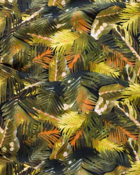 Viscose Fluide Imprimé Fleuillage Vert Olive - Tissushop