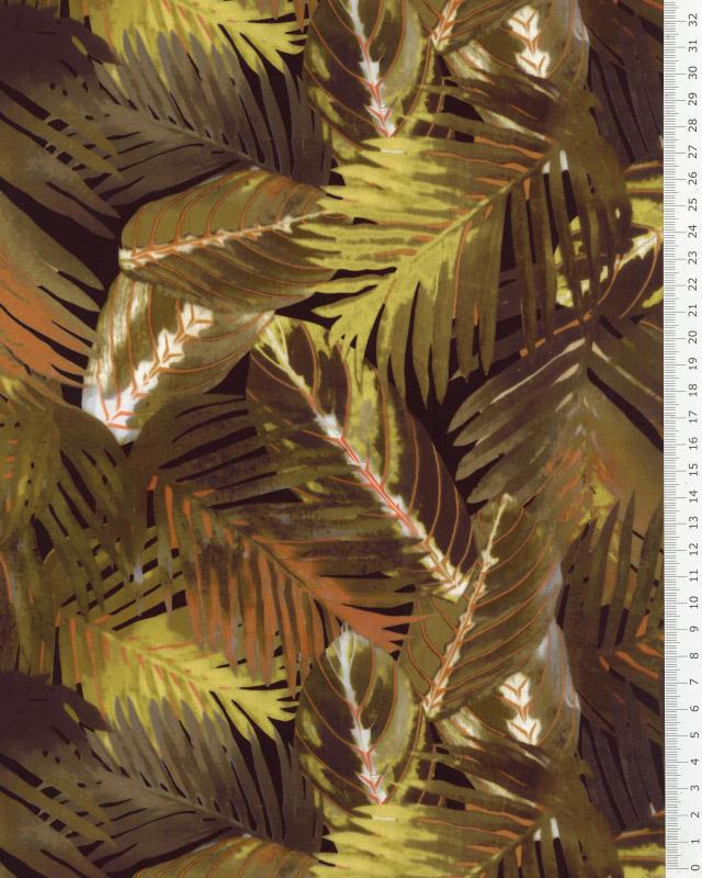 Viscose Fluide Imprimé Fleuillage Vert Olive - Tissushop