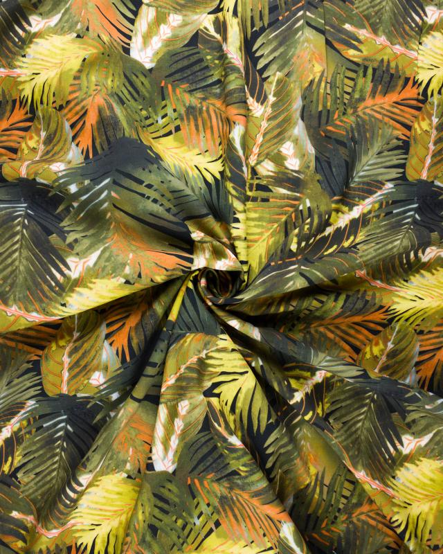 Viscose Fluide Imprimé Fleuillage Vert Olive - Tissushop