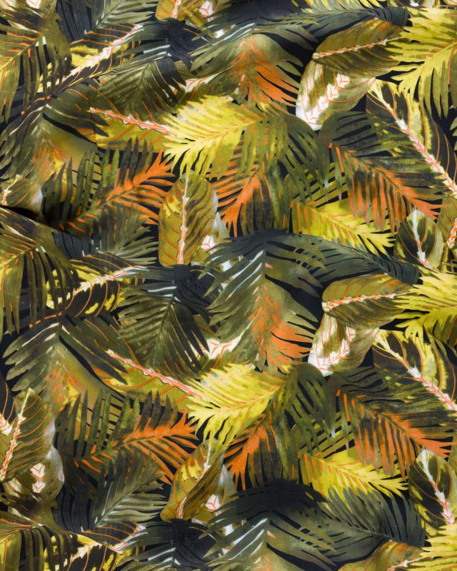 Viscose Fluide Imprimé Fleuillage Vert Olive - Tissushop