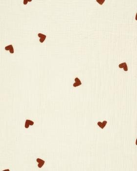 Double Gaze Brodée Petits Coeurs Ivoire - Tissushop