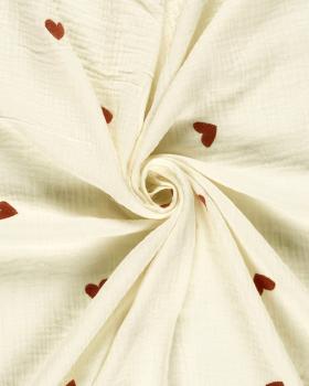 Double Gaze Brodée Petits Coeurs Ivoire - Tissushop