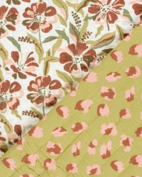 Muslin Bounded Fabric Reversible Printed Flowers and Leopard - Tissushop