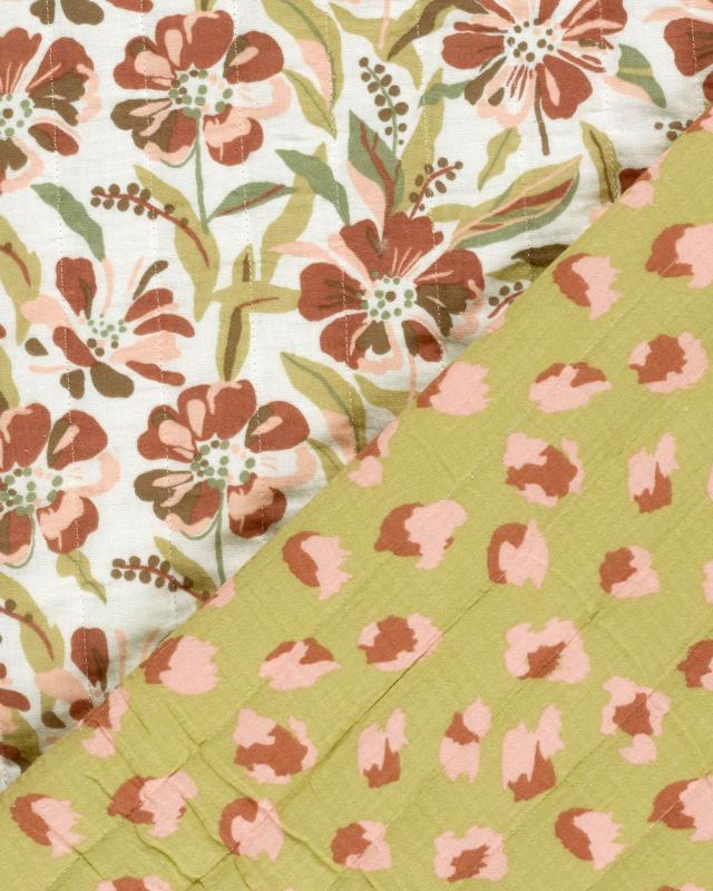 Muslin Bounded Fabric Reversible Printed Flowers and Leopard - Tissushop