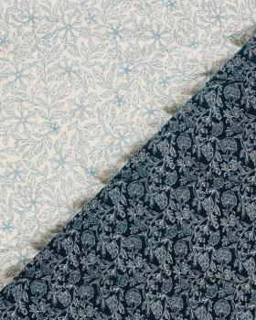 Double gaze matelassée réversible fleurs blanc et bleu - Tissushop