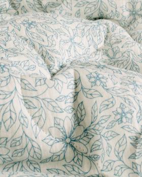 Muslin Bounded Fabric Reversible Printed Flowers white and blue - Tissushop
