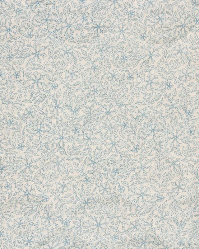 Muslin Bounded Fabric Reversible Printed Flowers white and blue - Tissushop