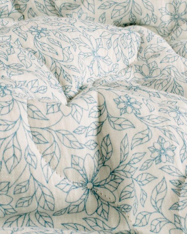 Muslin Bounded Fabric Reversible Printed Flowers white and blue - Tissushop