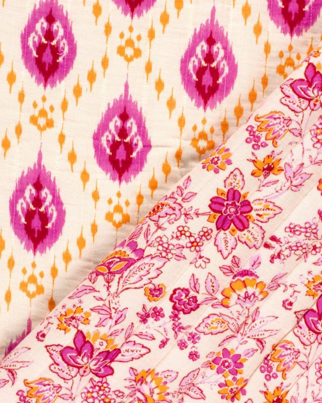 Muslin Bounded Fabric Reversible Printed pink Ikat Flower - Tissushop