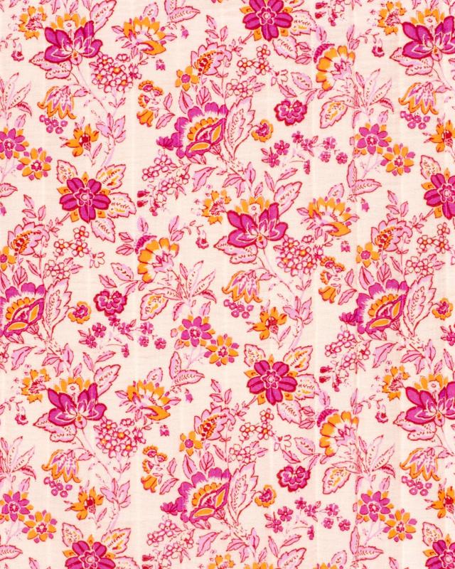 Muslin Bounded Fabric Reversible Printed pink Ikat Flower - Tissushop