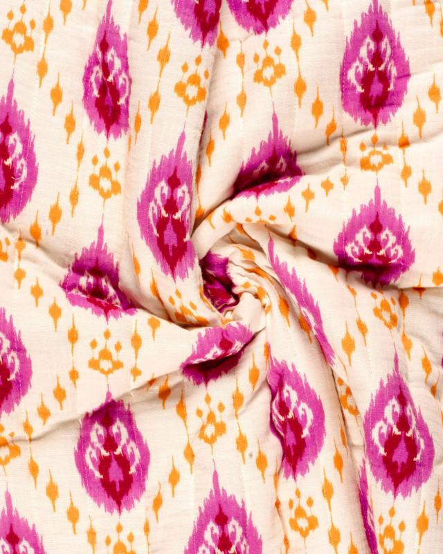 Muslin Bounded Fabric Reversible Printed pink Ikat Flower - Tissushop