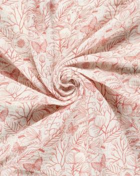 Double gaze imprimée fleurs et papillons en 140 cm Rose - Tissushop