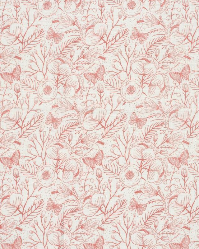Double gauze flowers and butterfly pattern in 140 cm width Pink - Tissushop