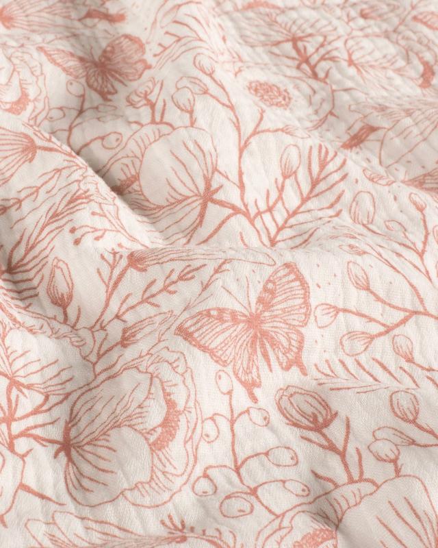 Double gauze flowers and butterfly pattern in 140 cm width Pink - Tissushop