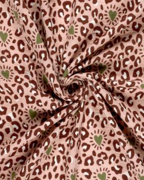 Double gaze imprimée panthère et coeurs en 150 cm Rose - Tissushop