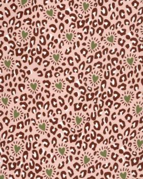 Double gaze imprimée panthère et coeurs en 150 cm Rose - Tissushop