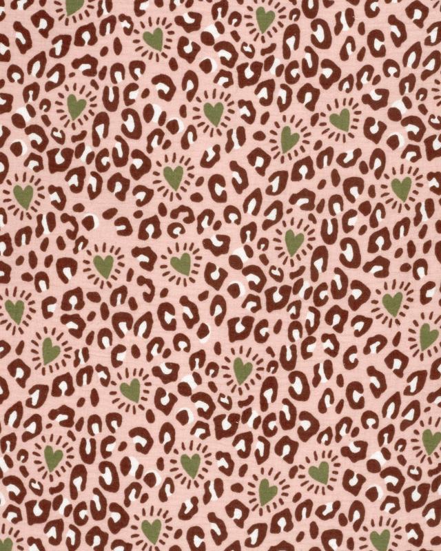 Double gaze imprimée panthère et coeurs en 140 cm Rose - Tissushop