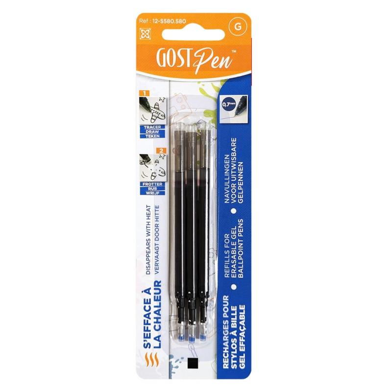 Set de 3 Recharges pour stylo à bille effacable 0.7 mm Noir - Tissushop