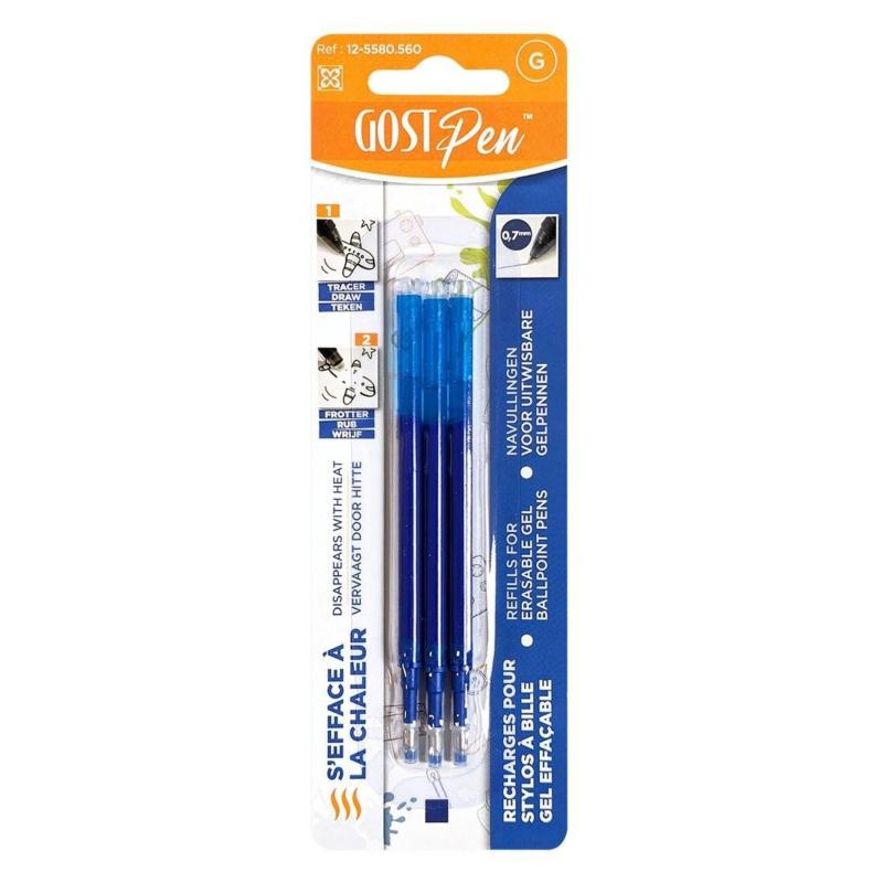 Set de 3 Recharges pour stylo à bille effacable 0.7 mm Bleu - Tissushop