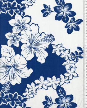 Tissu Polynésien TIARE HIBISCUS Bleu - Tissushop