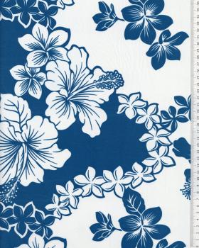 Polynesian Fabric TIARE HIBISCUS Turquoise Blue - Tissushop