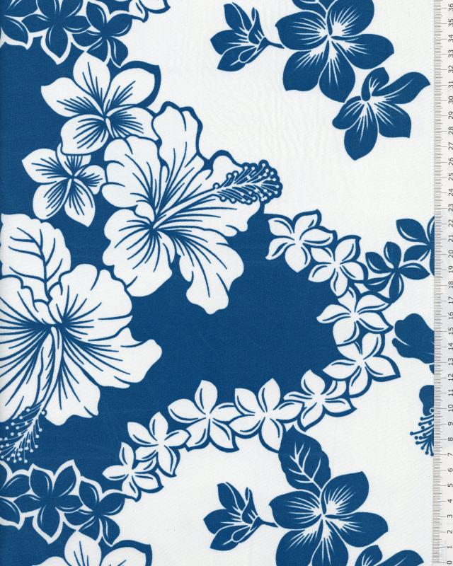 Tissu Polynésien TIARE HIBISCUS Bleu Turquoise - Tissushop