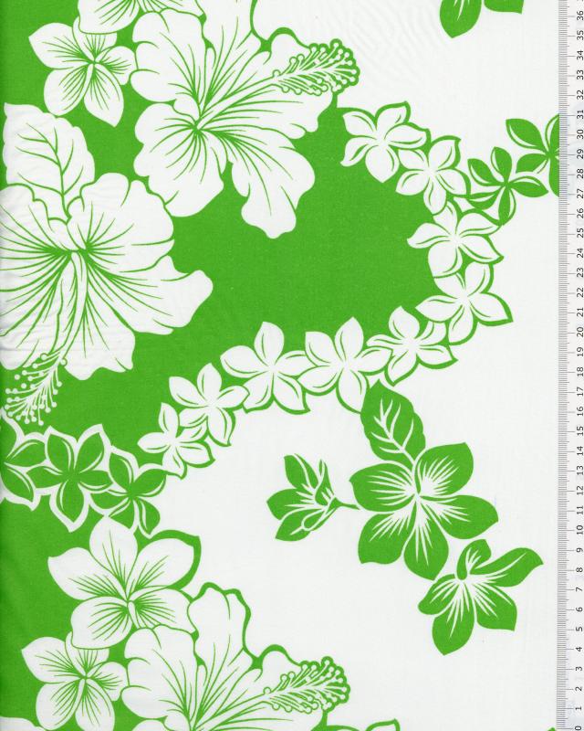 Polynesian Fabric TIARE HIBISCUS Green - Tissushop