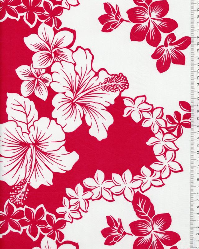 Tissu Polynésien TIARE HIBISCUS Rose - Tissushop