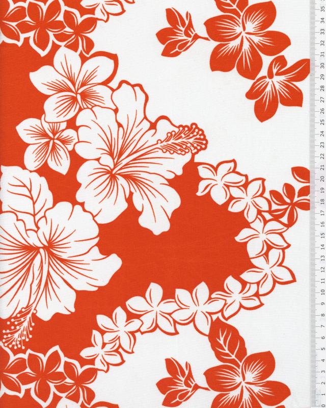 Tissu Polynésien TIARE HIBISCUS Orange - Tissushop