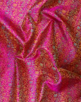 Satin jacquard fleurs Fuchsia - Tissushop