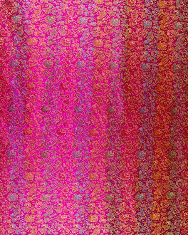 Satin jacquard fleurs Fuchsia - Tissushop